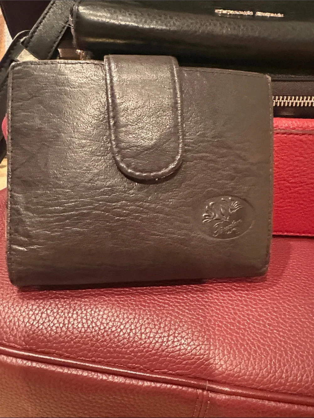 Buxom Black Leather Kiss-Lock Coin Purse with Gold Frame